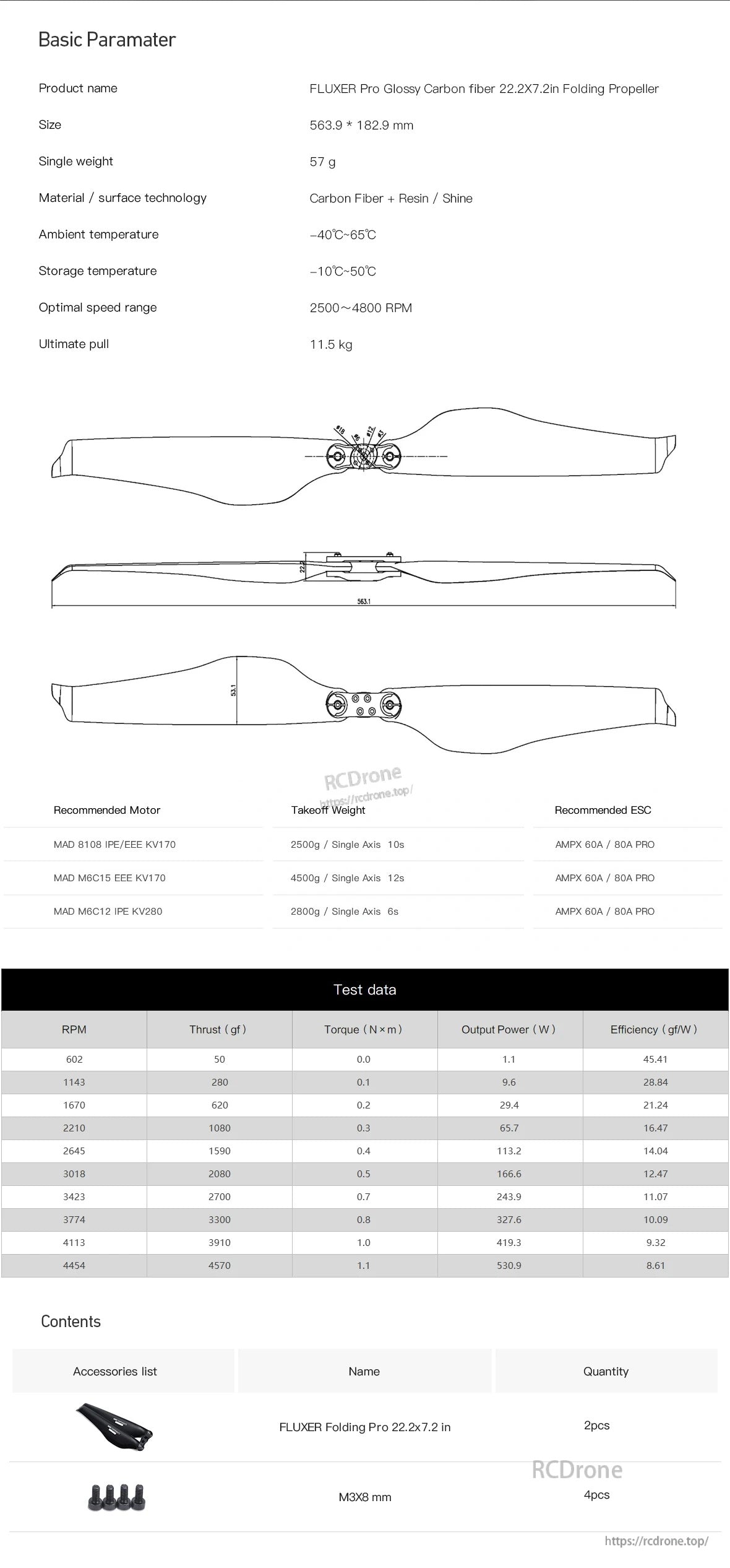 MAD 22.2x7.2 Inch FLUXER Pro Glossy Carbon fiber folding propeller