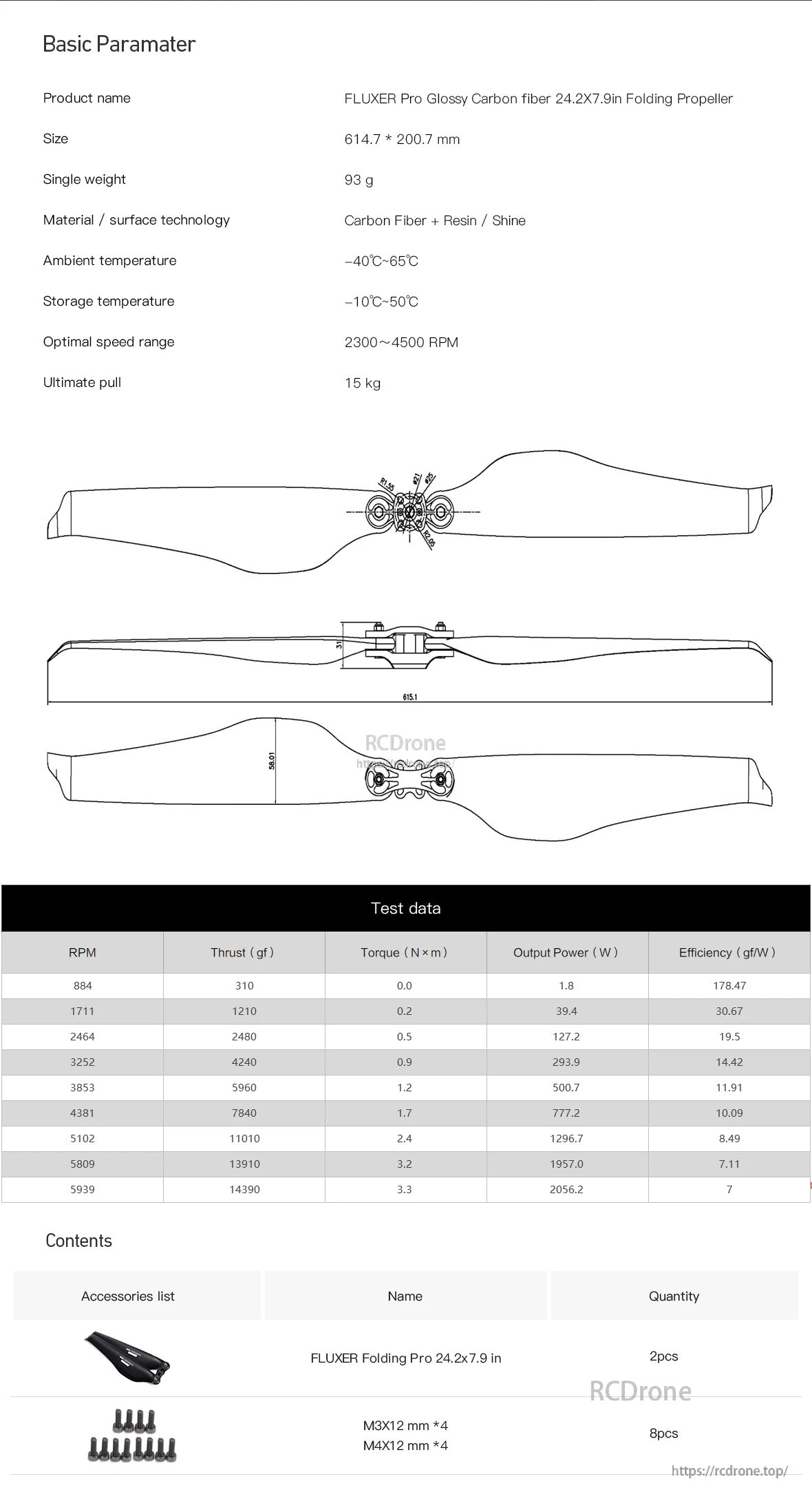 MAD 24.2x7.9 Inch FLUXER Pro Glossy Carbon fiber folding propeller