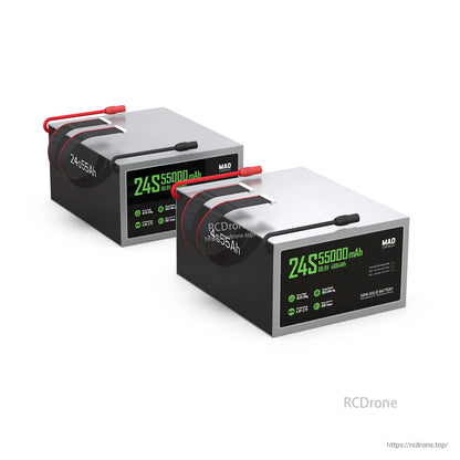 MAD 24S 55000mAh drone lithium-ion battery pack with red power leads, 88.8V 4884Wh label on case