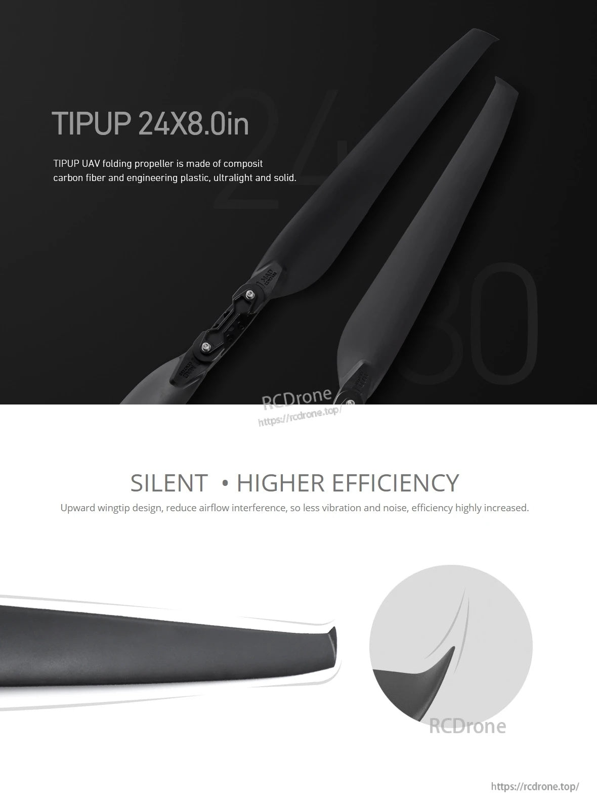 MAD 24x8 TIPUP Polymer Drone Folding Propeller