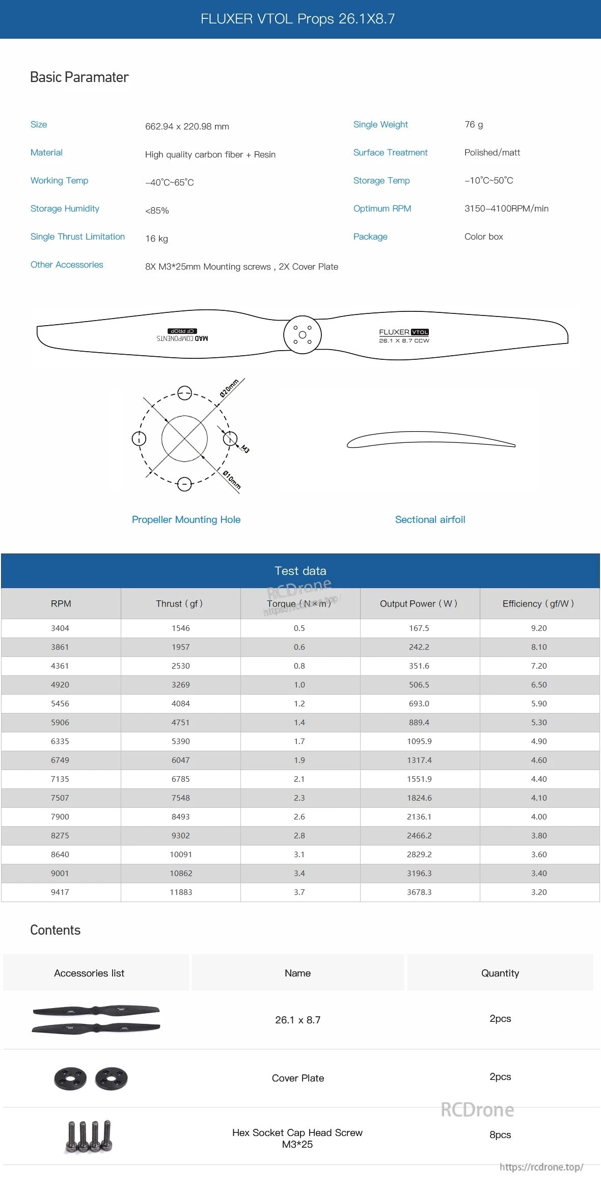 MAD 26.1x8.7 Inch FLUXER VTOL Carbon Fiber propeller