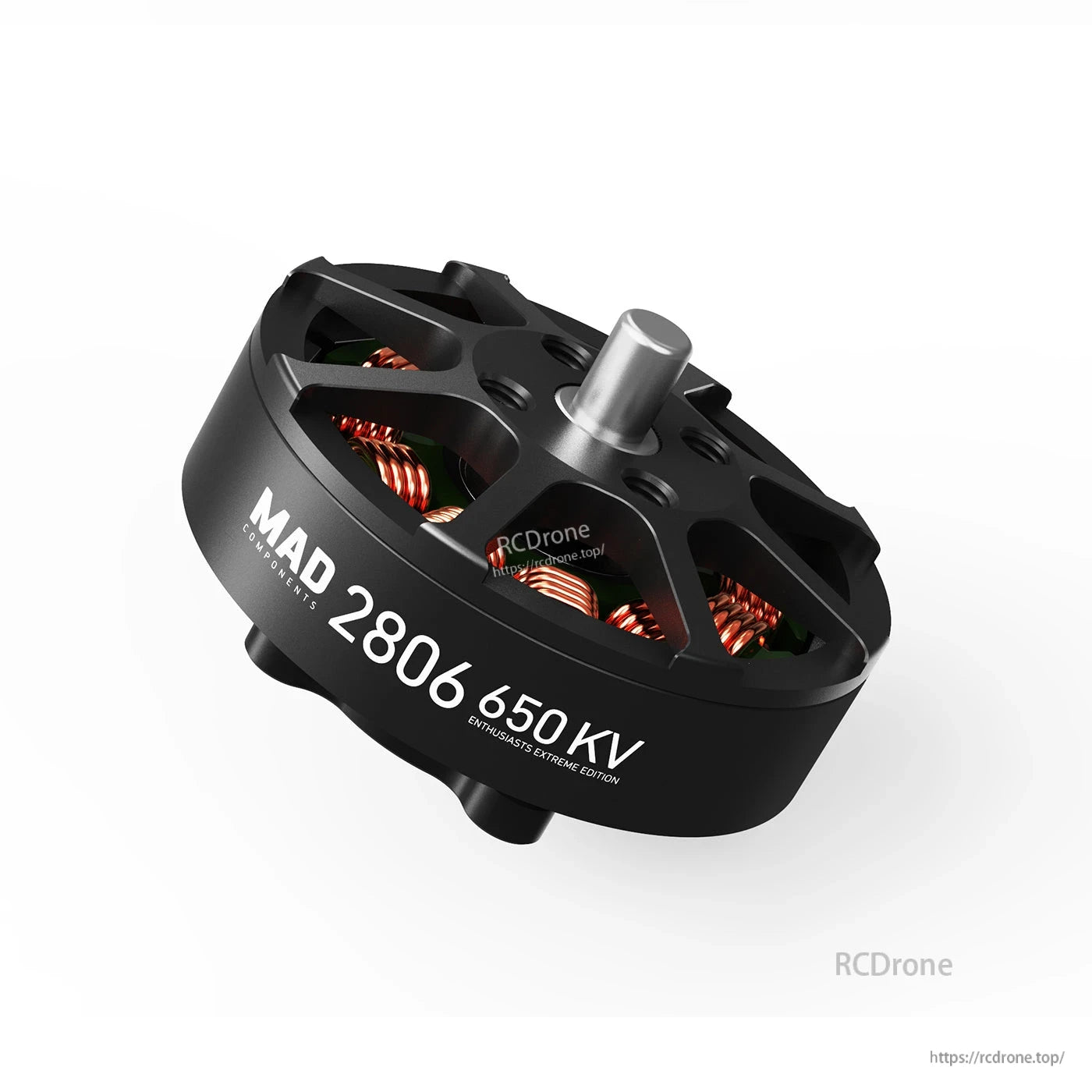 MAD 2806 EEE V1.0 Drone Motor, MAD 2806 650KV brushless drone motor with black housing, exposed copper windings, and silver shaft