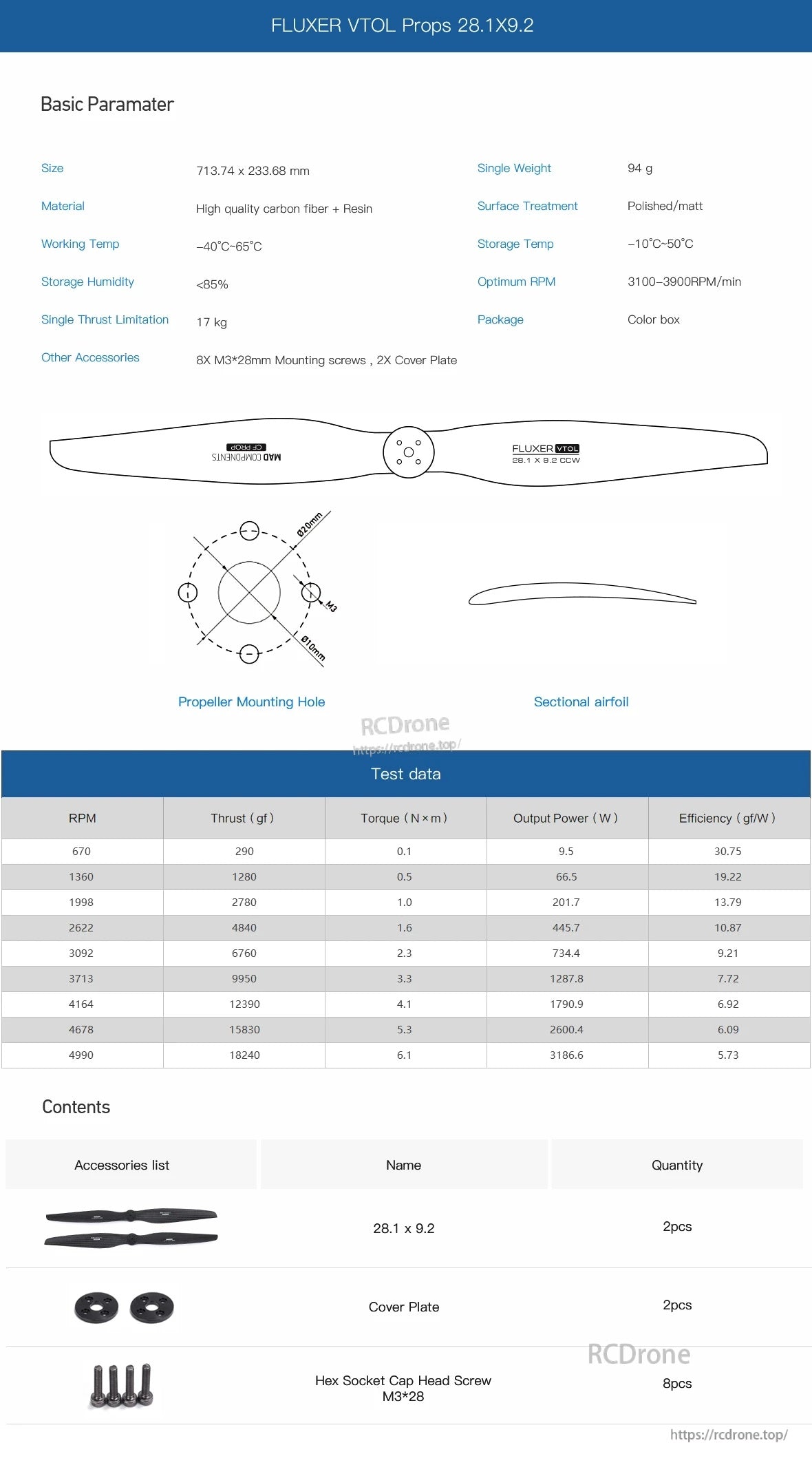 MAD 28.1x9.2 Inch FLUXER VTOL Carbon Fiber propeller