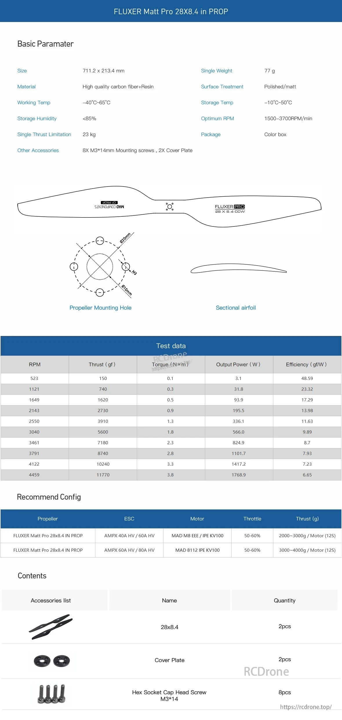 MAD 28x8.4 Inch FLUXER Pro Matt carbon fiber propeller