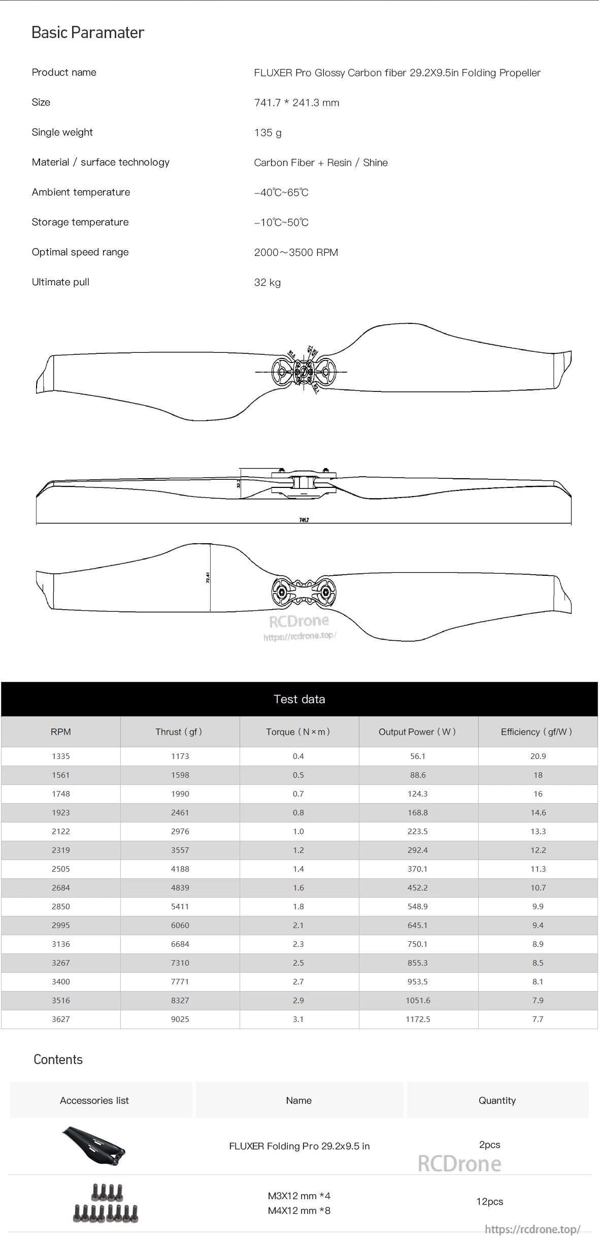 MAD 29.2x9.5 Inch FLUXER Pro Glossy Carbon fiber folding propeller