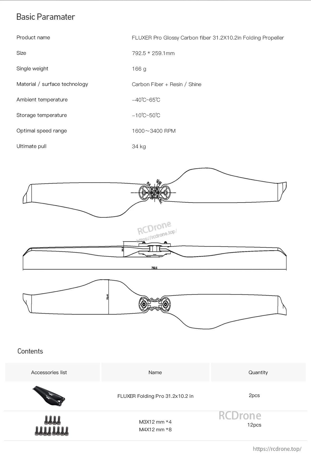 MAD 31.2x10.2 Inch FLUXER PRO Glossy Carbon fiber folding propeller