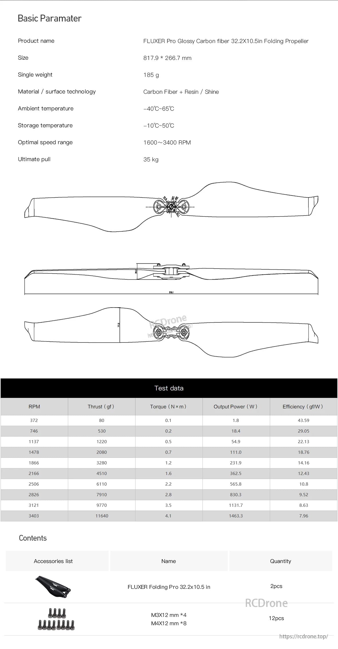 MAD 32.2x10.5 Inch FLUXER Pro Glossy Carbon fiber folding propeller