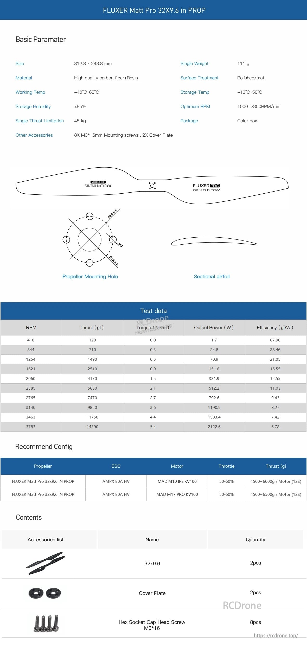 MAD 32x9.6 Inch FLUXER pro Matt carbon fiber propeller