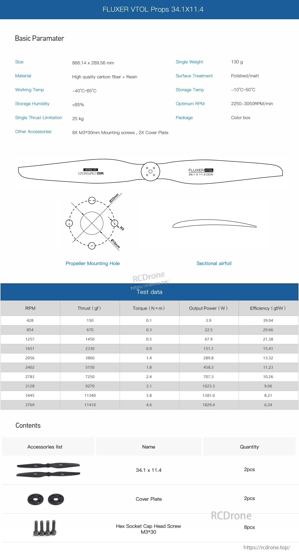 MAD 34.1x11.4 inch FLUXER eVTOL carbon fiber propeller