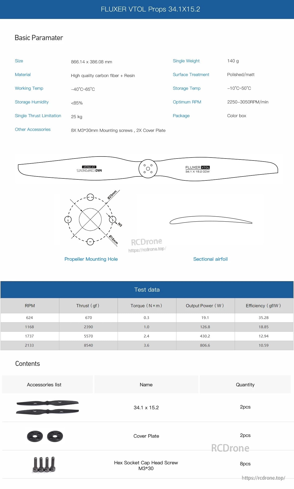 MAD 34.1x15.2 inch FLUXER EVTOL carbon fiber Propeller