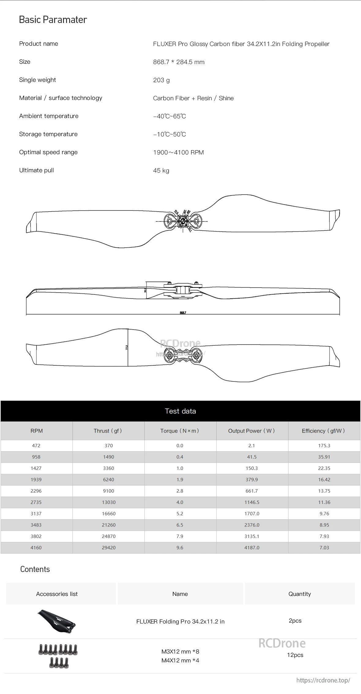 MAD 34.2X11.2 Inch FLUXER Pro Glossy Carbon fiber folding propeller