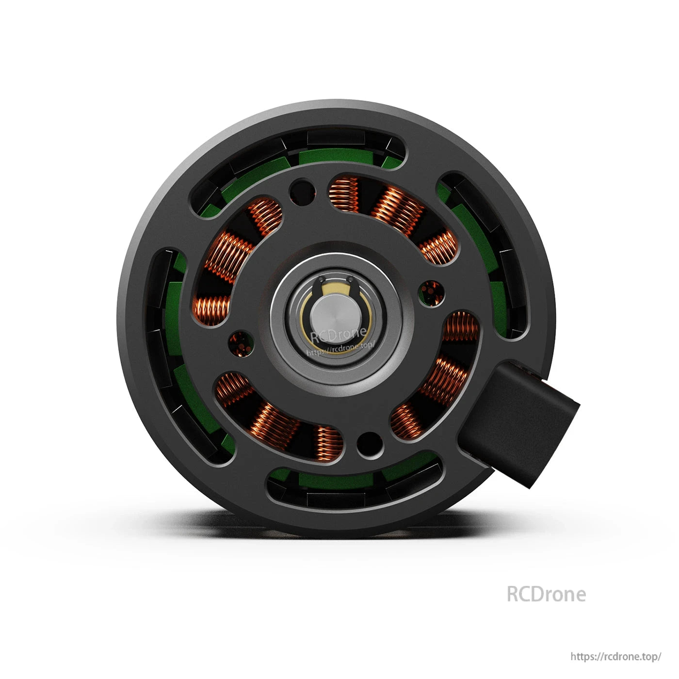MAD 3508 IPE Drone Motor, Top view of MAD 3508 IPE brushless drone motor with black housing, visible copper windings, and side wire exit