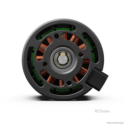 MAD 3508 IPE Drone Motor, Top view of MAD 3508 IPE brushless drone motor with black housing, visible copper windings, and side wire exit