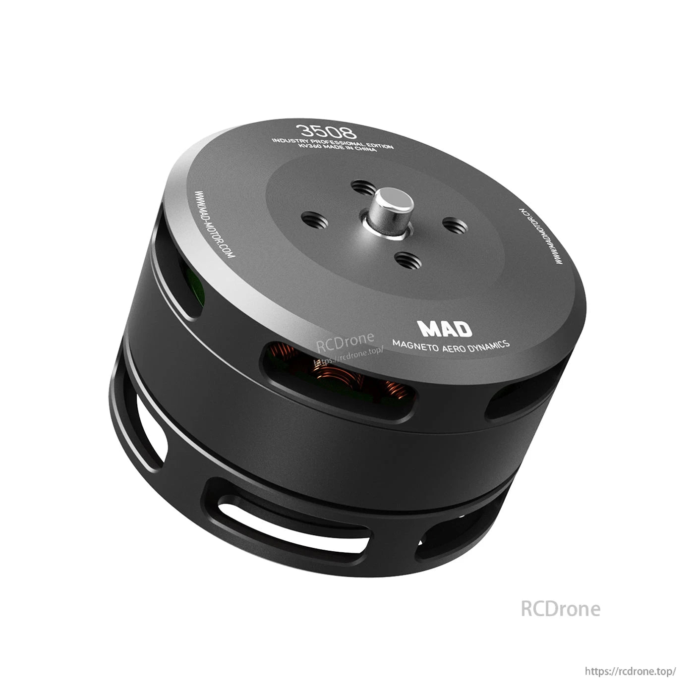 MAD 3508 IPE drone motor with black housing, top-mounted shaft, and vented side openings