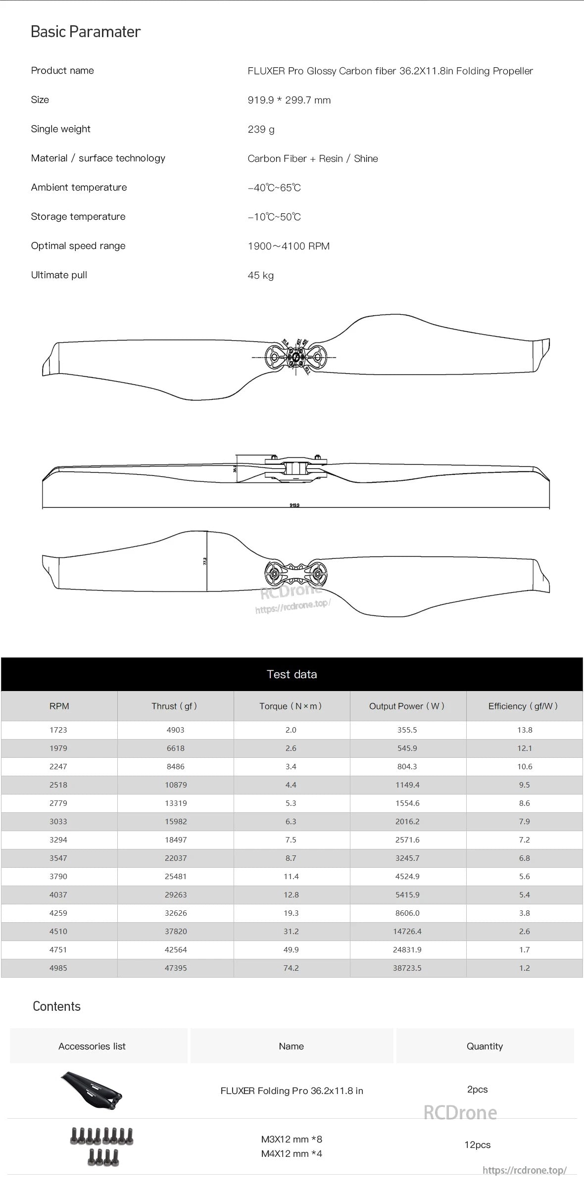 MAD 36.2x11.8 inch FLUXER PRO Glossy Carbon fiber folding propeller