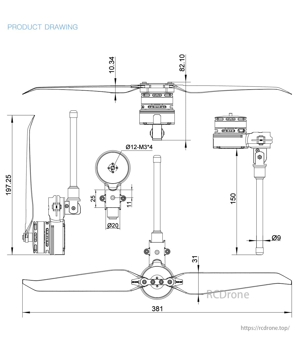 MAD 4x08 Drone Arm Set 400KV 2.5kgF/rotor, MAD 4008 400KV brushless motor offers high efficiency and smooth operation.