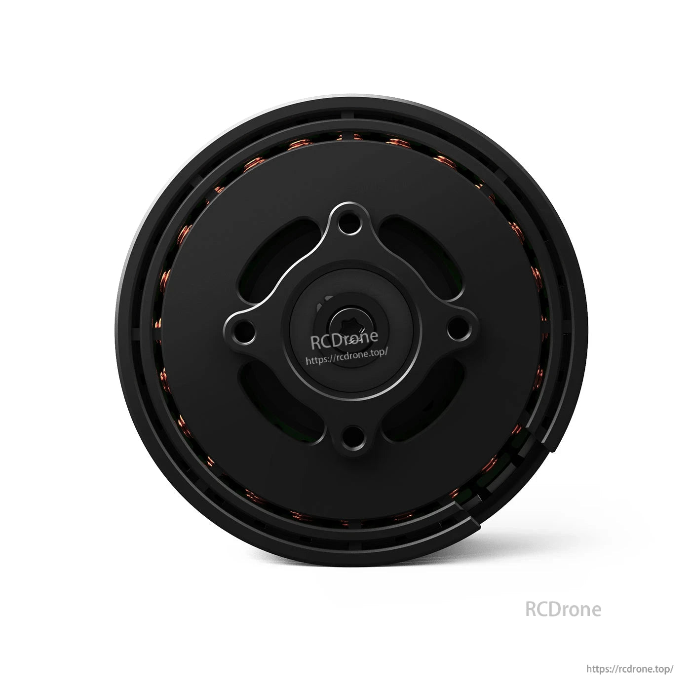 Front view of MAD 5008 PRO drone motor with black round housing, mounting holes, and visible copper windings