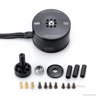 MAD 5020 IPE V3.0 205KV EVTOL Drone Motor, MAD Components 5020 IPE V3.0 205KV eVTOL drone motor with mounting hub, screws, washers and bullet connectors
