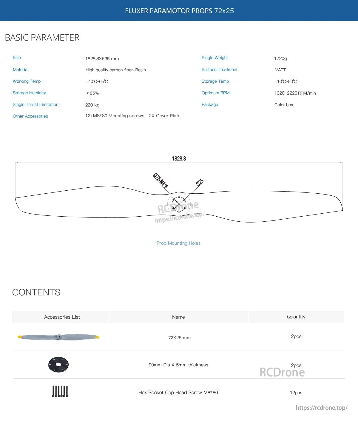MAD 72x25" inch FLUXER PRO carbon fiber propeller