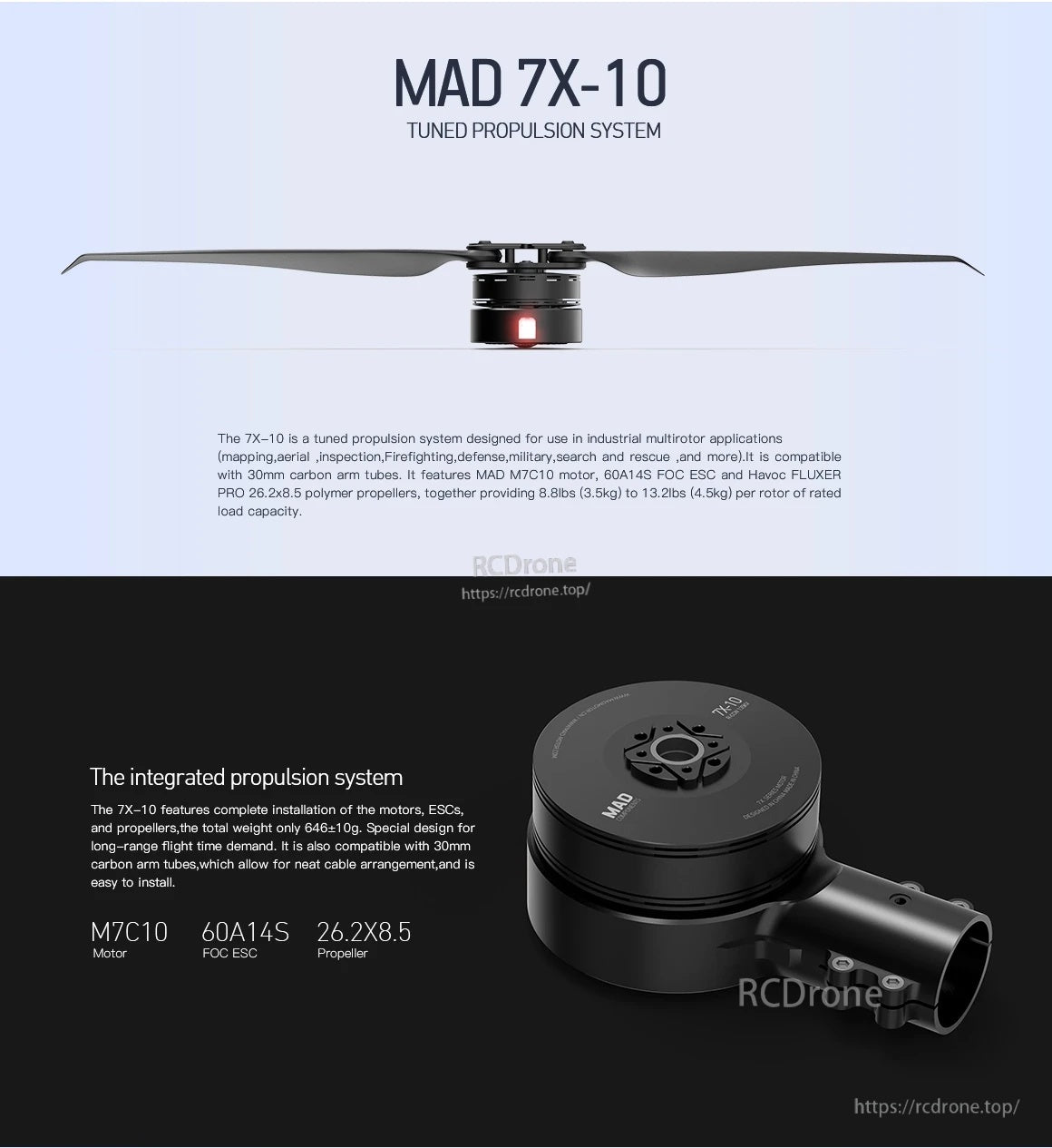 MAD 7x10 Drone Arm Set 135KV