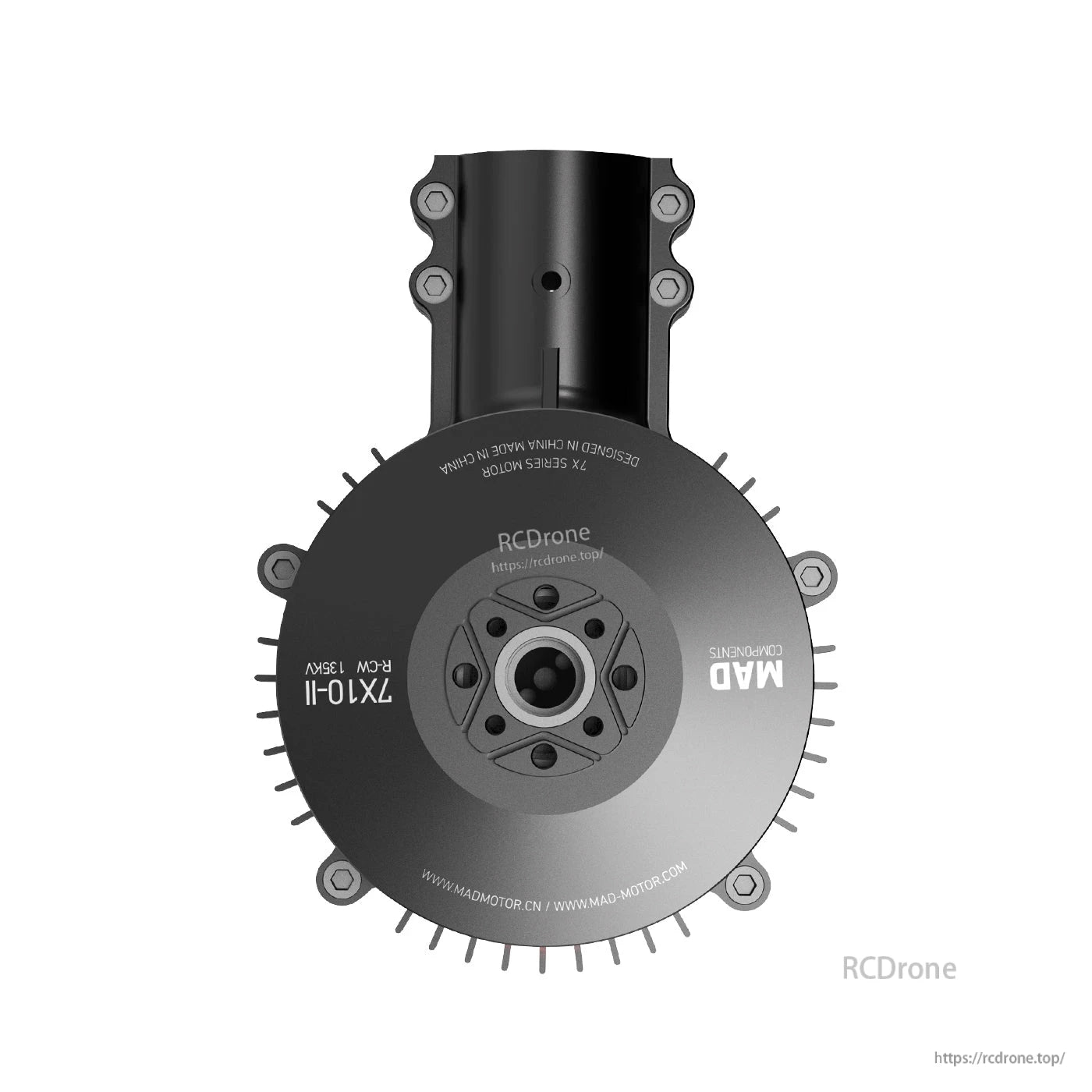 MAD 7X10-II coaxial drone motor module with round mounting plate and RCDrone branding