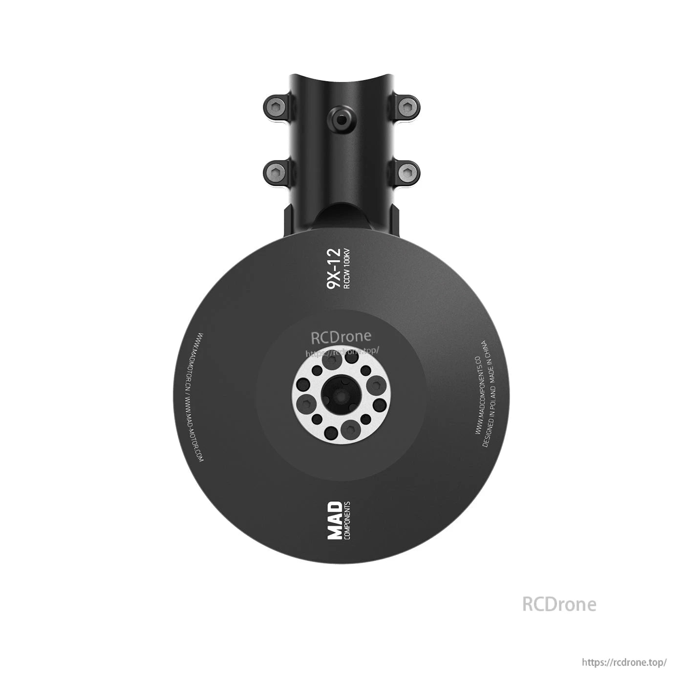 MAD 9x-12 Drone Arm, MAD Components 9x-12 RCCW 100Kv electric drone motor with round housing and central mounting hub