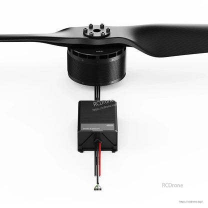 Heavy-lift drone motor with large propeller and SineSic 160A ESC, showing wiring leads and compact layout