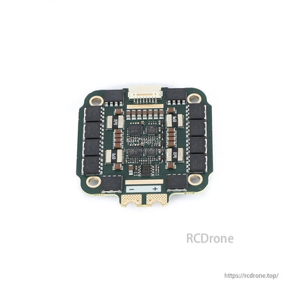 MAD AM32 100A 3-12S 4in1 ESC, MAD AM32 100A 3–12S 4-in-1 ESC board with motor MOSFET banks, mounting holes, and battery +/- pads