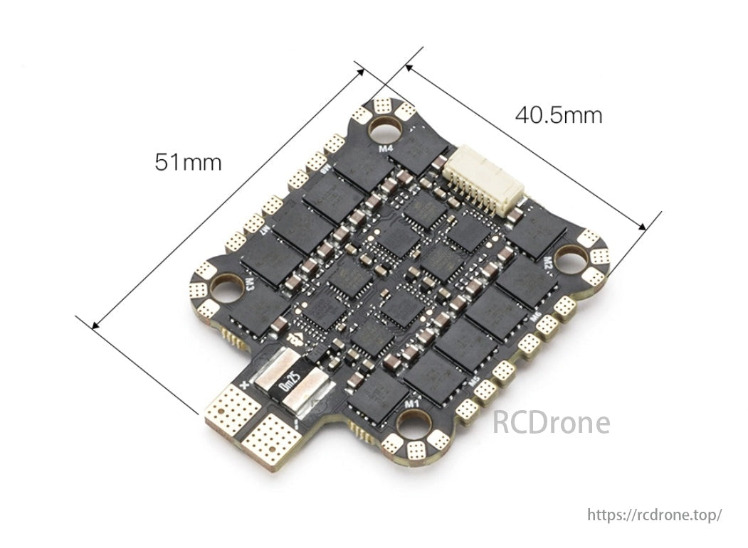 MAD AM32 50A 2-8S 8-in-1 Drone ESC, Power terminals include BAT (+) and GND (-) for secure battery connections.