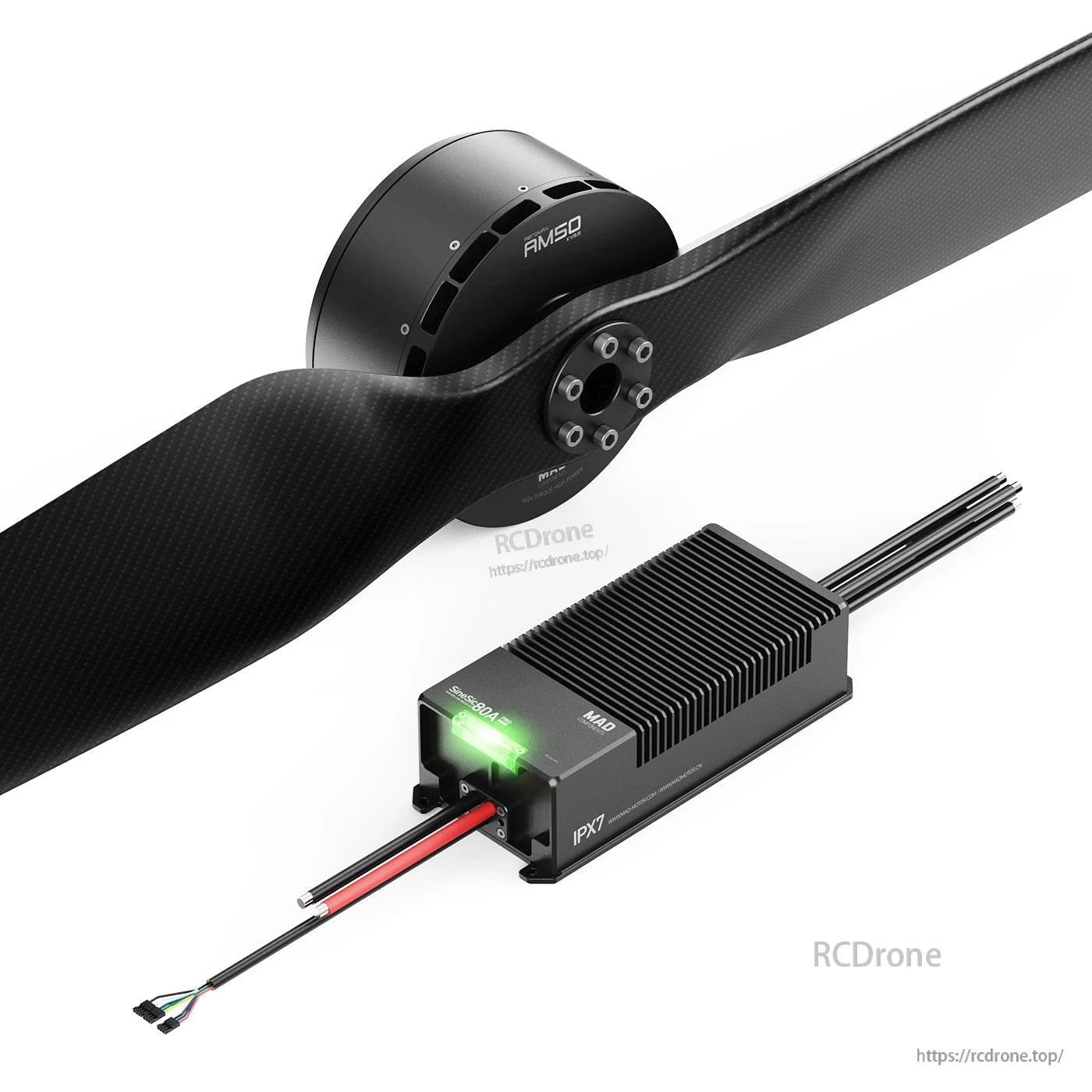 MAD AM50 9.5KV Power System Kit (Motor, MAD AM50 9.5KV power system kit with large motor and carbon propeller plus finned ESC labeled IPX7
