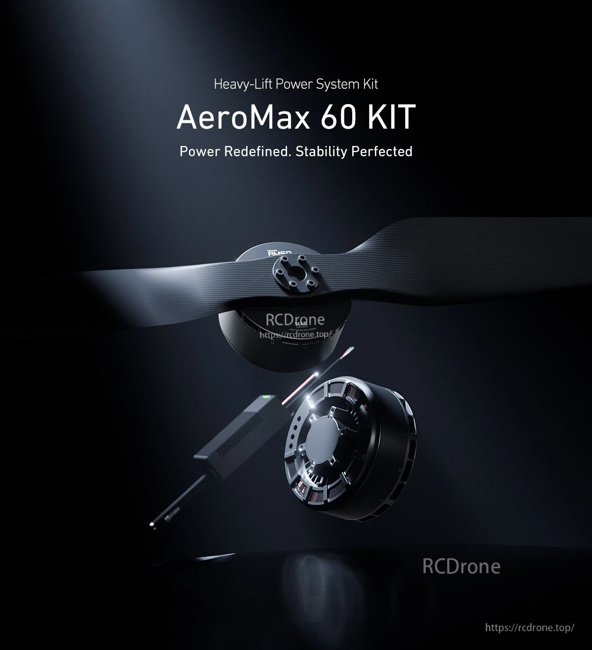 MAD AM60 7.5KV Power System Kit | AM60 Motor, AeroMax 60 kit with large propeller, drone motor, and electronic module on a dark background