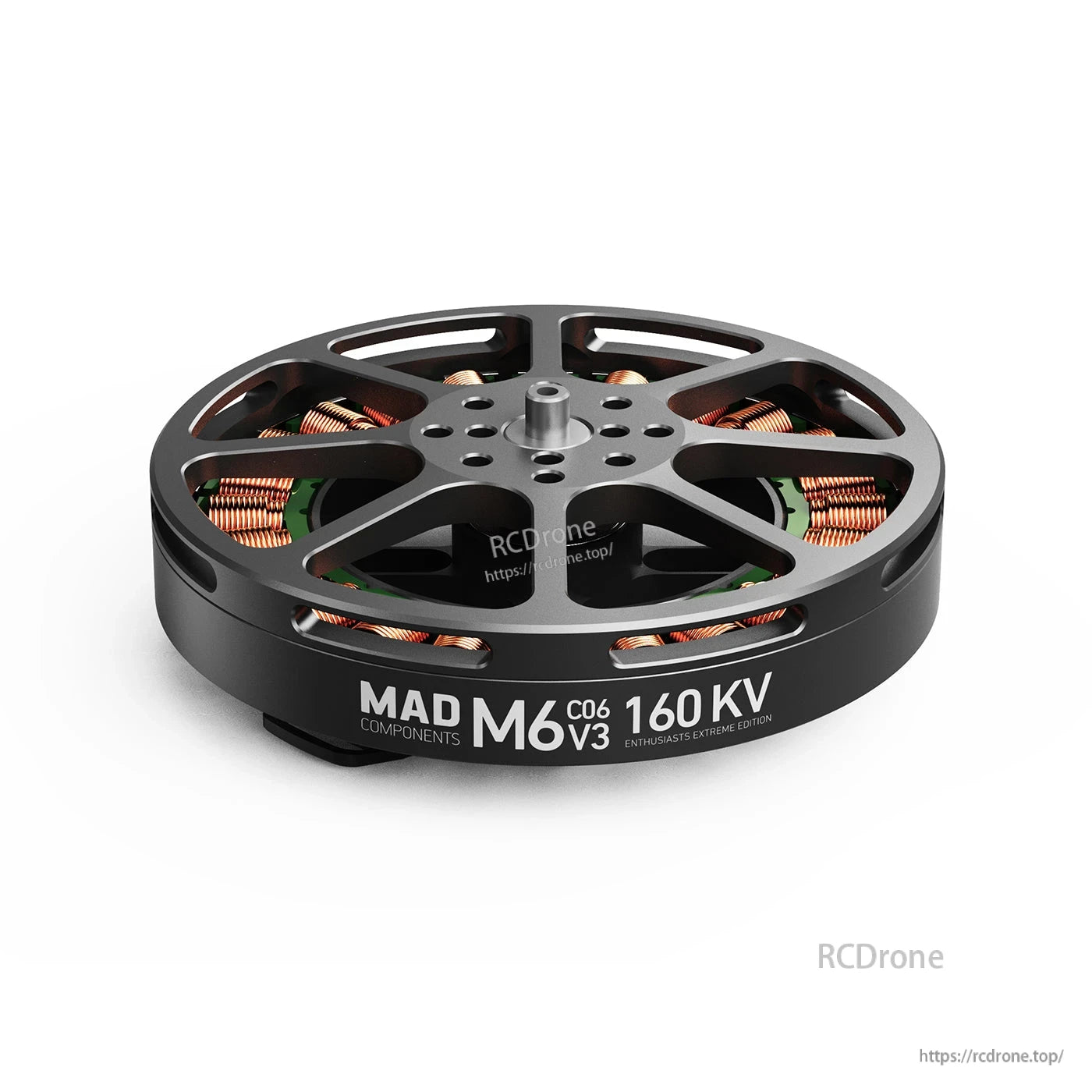 MAD Antimatter M6C06 V3 EEE Brushless Drone Motor, MAD Antimatter M6C06 V3 brushless drone motor with low-profile black housing and 160KV marking