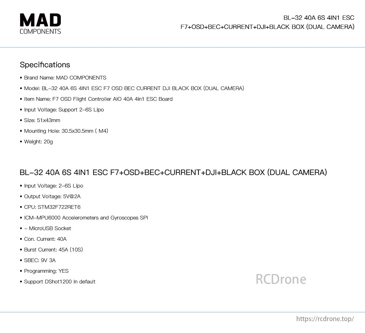 MAD BL-32 40A 6S 4IN1 ESC MAD BL-32 40A 6S 4IN1 ESC