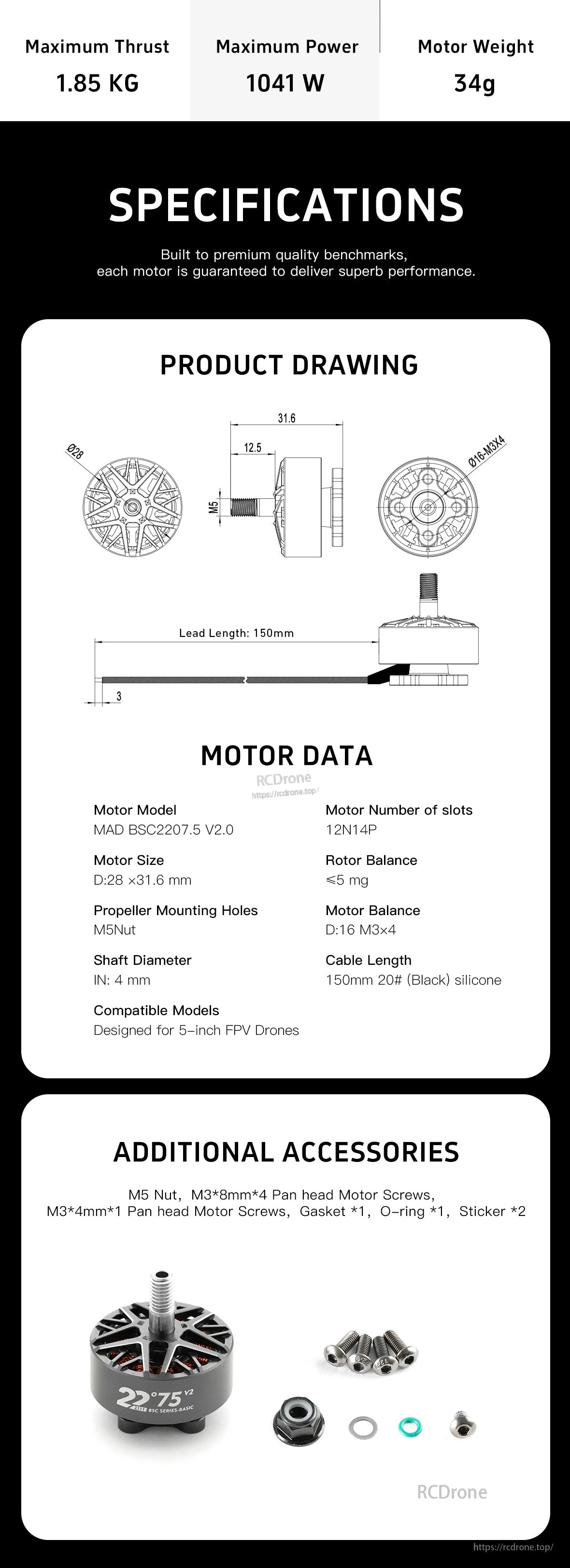 MAD BSC 2207.5 V2.0 FPV Drone Motor (one solid construction)
