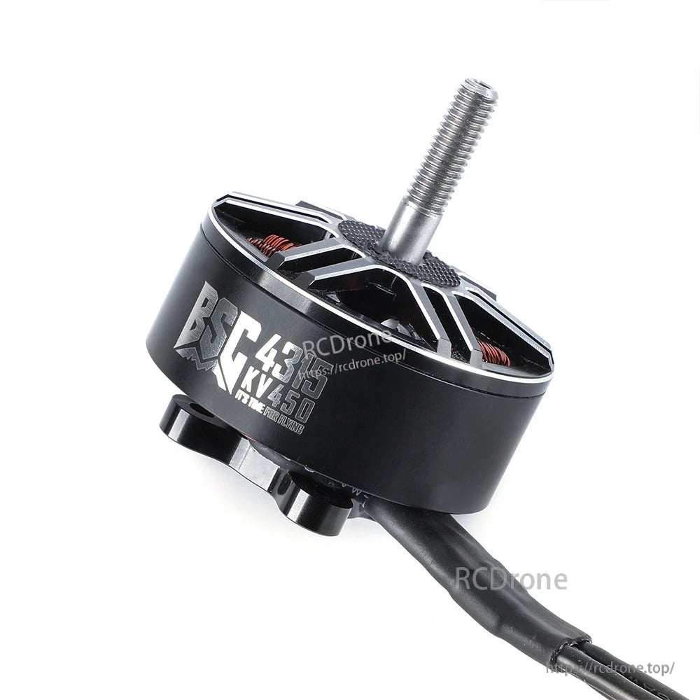 MAD BSC 4315 V1.0 450KV FPV Drone Motor, MAD BSC 4315 V1.0 450KV FPV brushless motor with black housing, top shaft, and attached power wires