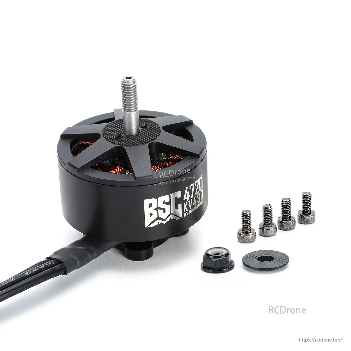 MAD BSC 4720 430KV FPV Drone Motor, MAD BSC 4720 430KV FPV drone brushless motor with top shaft, power leads, screws, nut and washer