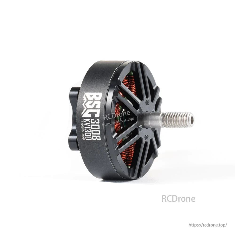 MAD BSC3008 1300KV 6S FPV Drone Motor, MAD BSC3008 1300KV FPV drone motor with black housing, open frame spokes, and threaded shaft