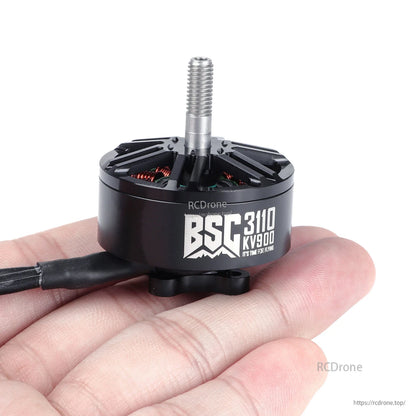 MAD BSC3110 V1.0 900KV FPV Drone Motor, MAD BSC3110 V1.0 900KV FPV drone brushless motor with threaded shaft, black housing, and attached wires