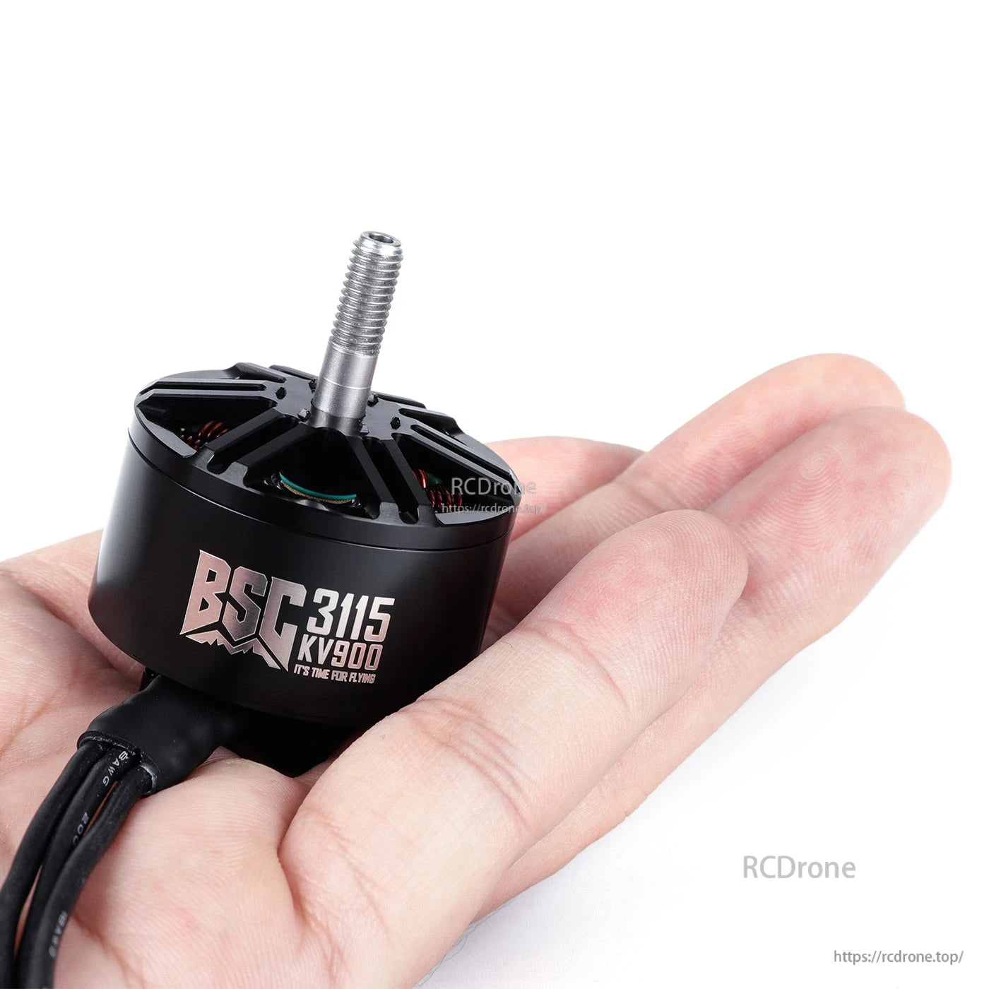 MAD BSC3115 V1.0 FPV drone brushless motor with threaded shaft, black housing, and attached wires