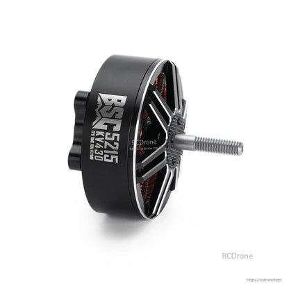 MAD BSC5215 430KV FPV Drone Brushless Motor, MAD BSC5215 KV430 brushless FPV drone motor with black housing, open bell design, and threaded shaft