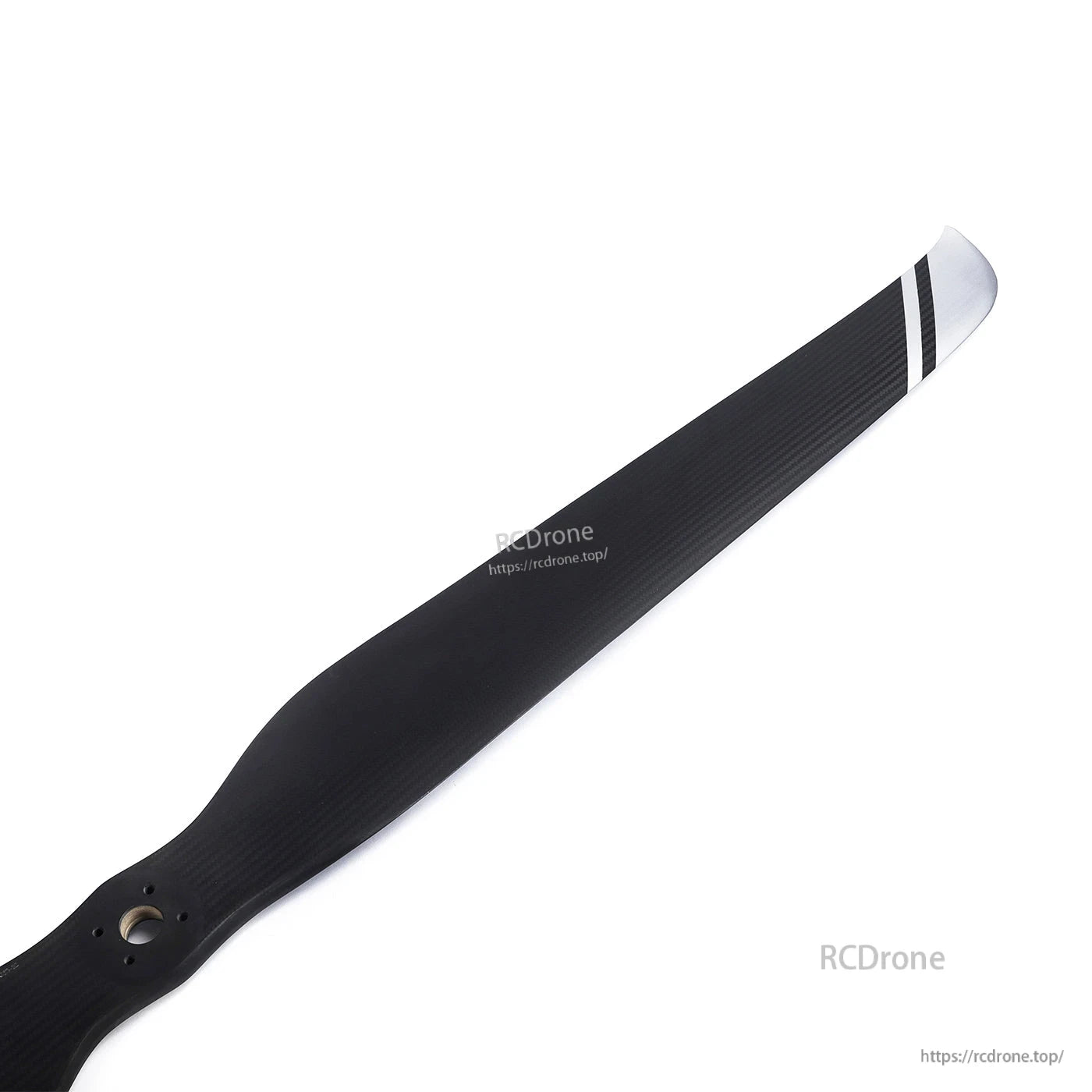 MAD CB2 47.5x18 inch Carbon Fiber Propeller, MAD CB2 carbon fiber propeller blade with mounting hub holes and a white striped tip, 47.5x18 in