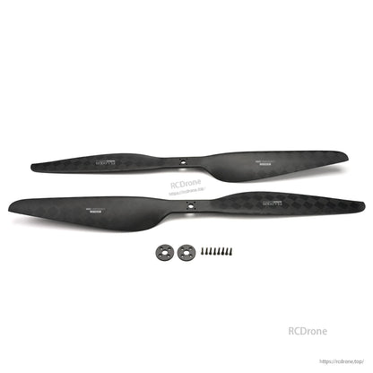 MAD CB2 PRO 26x8.5in Carbon Fiber Propeller, MAD CB2 PRO 26x8.5 carbon fiber propeller blades with mounting hardware set on a white background
