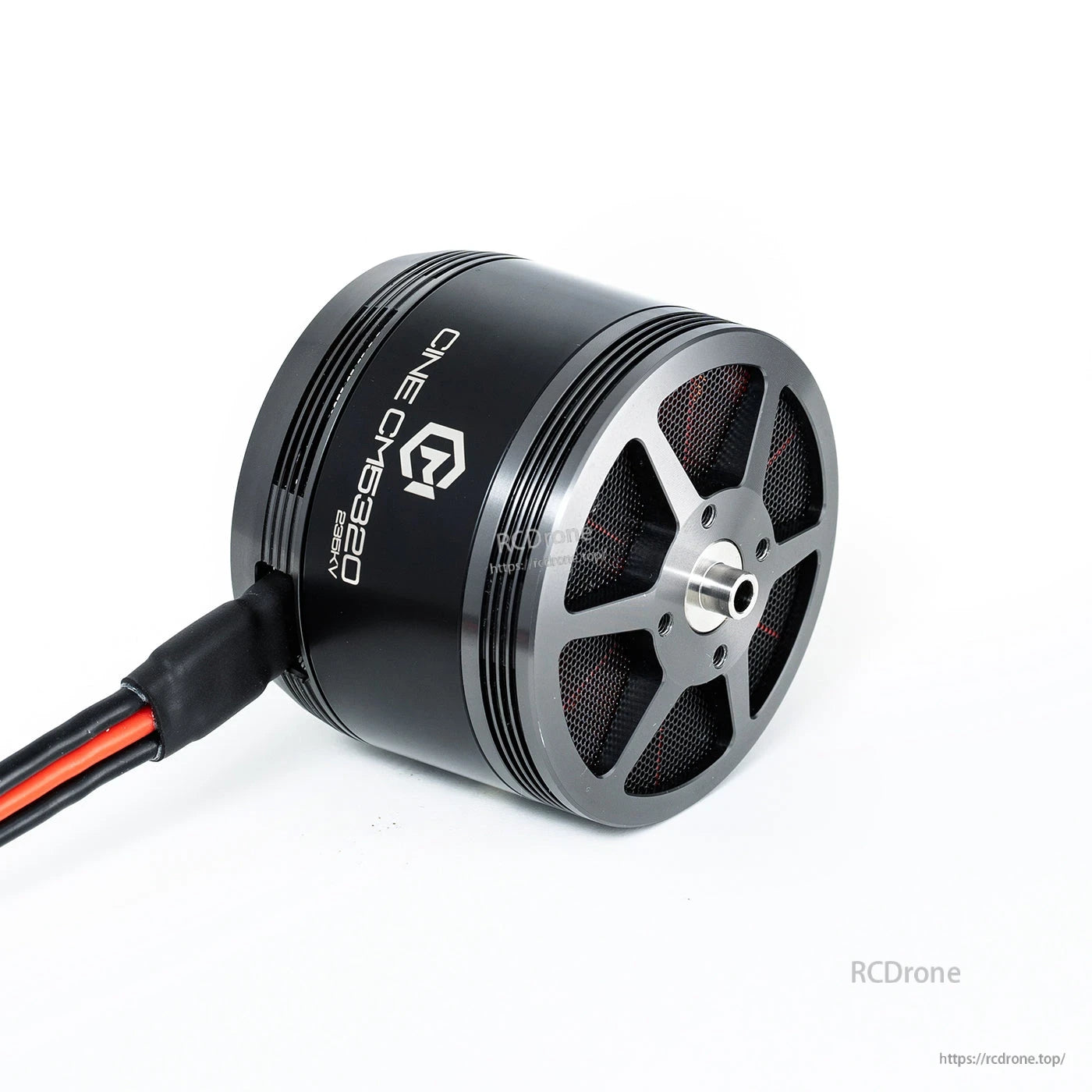 MAD CINE CM5320 V1.0 Cine FPV Motor, MAD CINE CM5320 V1.0 cine FPV brushless motor with black can, vented end bell, and lead wires