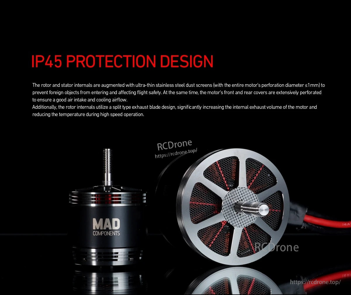 MAD Taurus CM3115 FPV drone motor with IP45 protection design and stainless steel dust screen detail