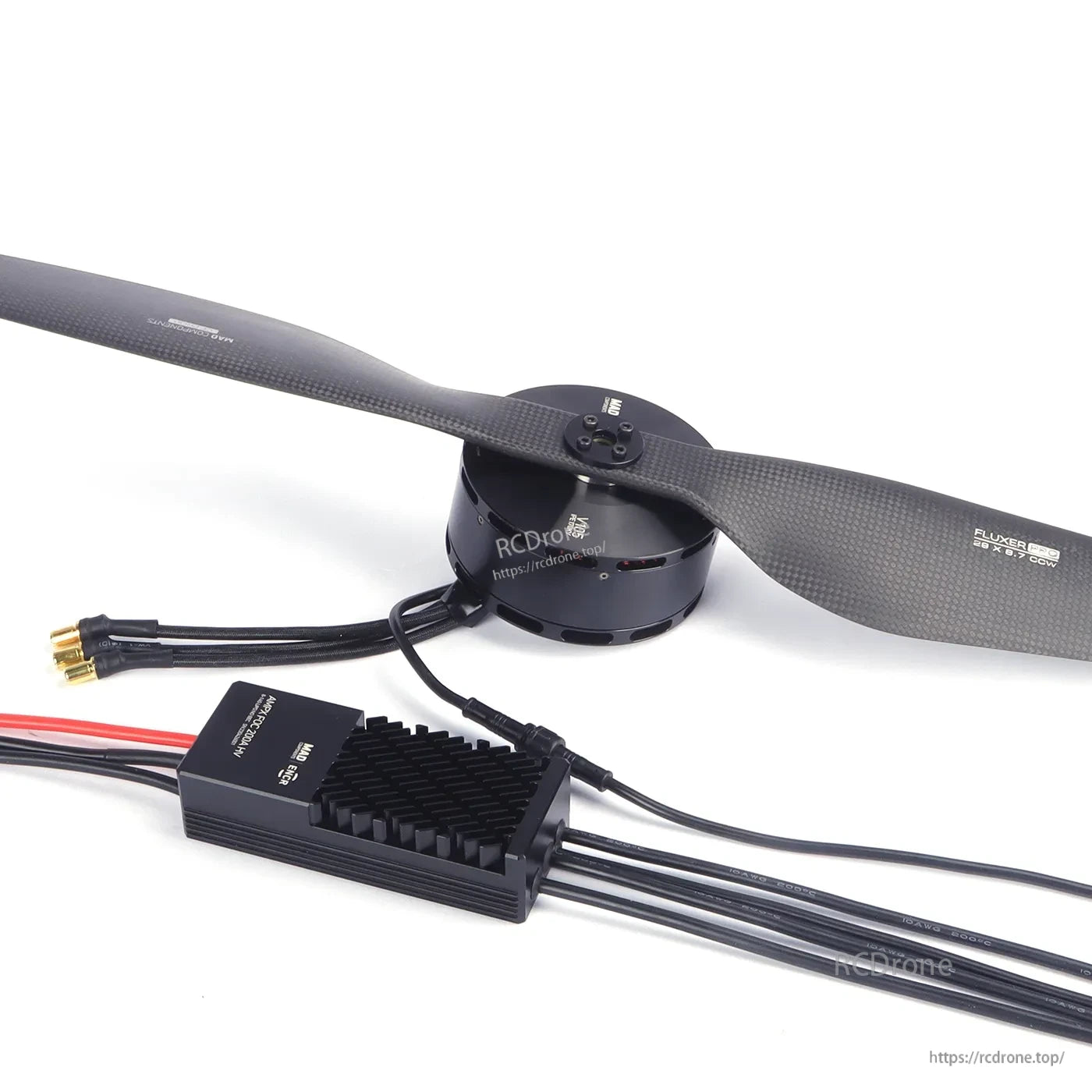 MAD ENCR V105 eVTOL Autocenter Motor, MAD ENCR V105 eVTOL brushless motor with carbon fiber propeller and finned ESC controller with wiring