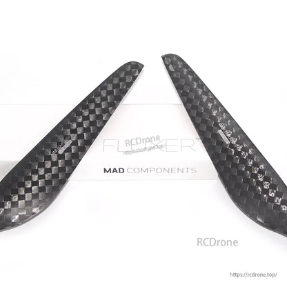 Pair of MAD Components carbon fiber counter-rotating propeller blades (CW/CCW) with woven finish