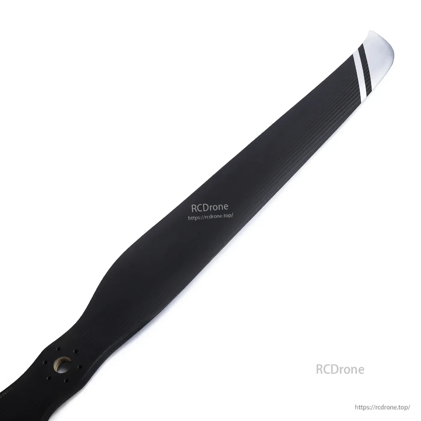 MAD FLUXER CB2 57x19 inch Carbon Fiber Propeller, MAD FLUXER CB2 carbon fiber propeller blade with mounting holes and white tip stripe, 57x19 inch