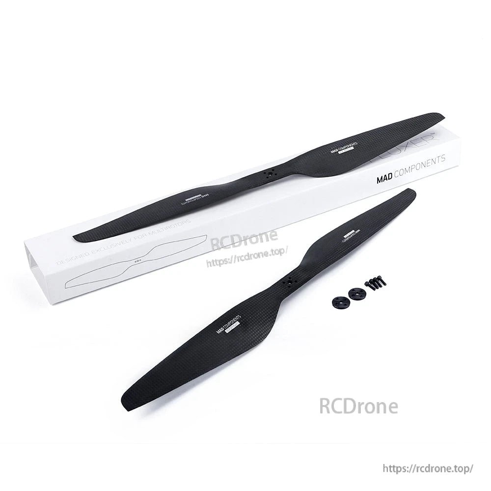 MAD FLUXER carbon fiber propeller set with mounting hardware and MAD Components box