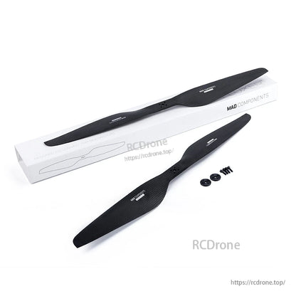 MAD FLUXER carbon fiber propeller set with mounting hardware and MAD Components box