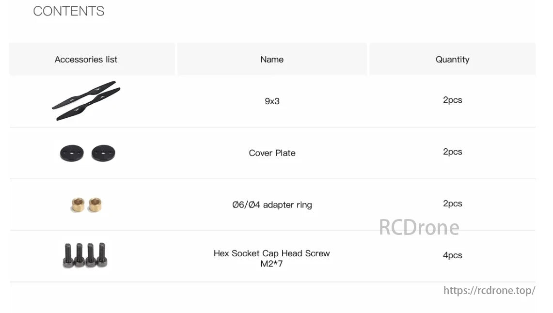 MAD Fluxer Pro Propeller, The package contains 2 sets of 9x3 props, cover plates, adapter rings, and screws for easy assembly and compatibility.
